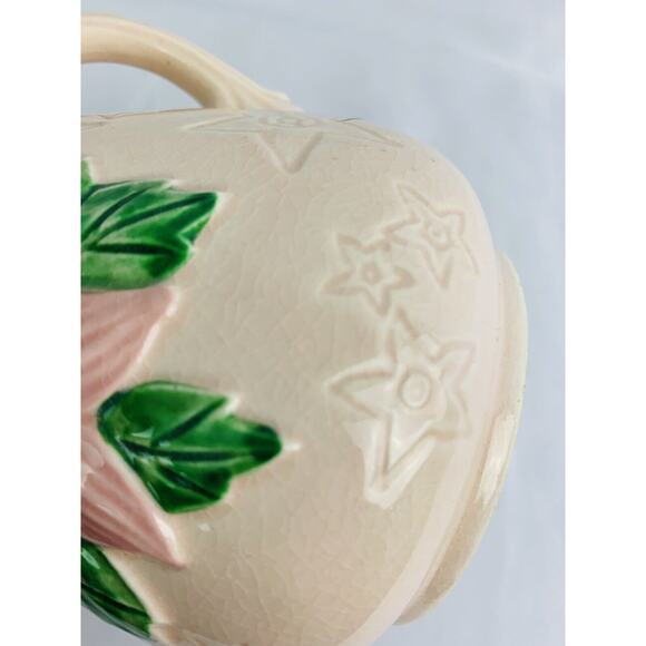 Vintage Made in USA Pottery Creamer Pitcher Pink with pink starflowers 6.5"h - Picture 8 of 9